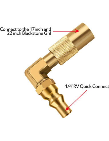 Adaptador de Codo Conexión Rápida WADEO 1/4" para Parrilla Blackstone 17" y 22"