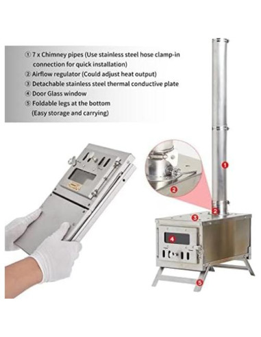 Estufa de Camping XCMAN de Madera Portátil con Chimenea