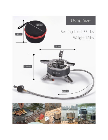 Estufa de Camping CretFine 6800W Plegable con Adaptadores