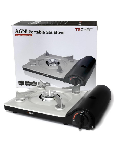 Estufa de Gas Butano Portátil TECHF - Modelo AG28BK, 2800 kcal/h