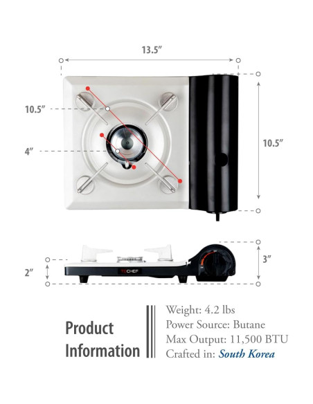 Estufa de Gas Butano Portátil TECHF - Modelo AG28BK, 2800 kcal/h