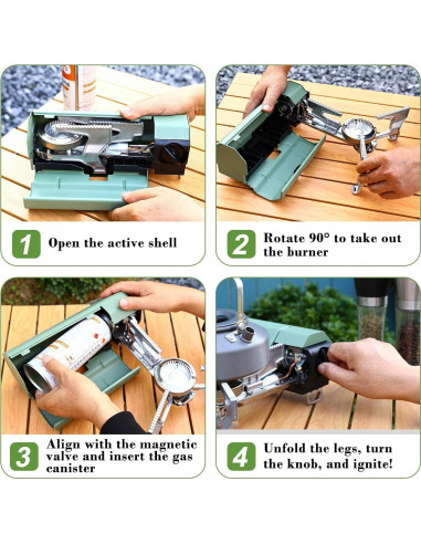 Estufa de Camping Portátil Butano 2600W Verde - Compacta y Segura