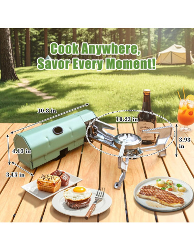 Estufa de Camping Portátil Butano 2600W Verde - Compacta y Segura