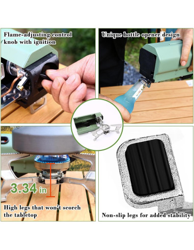 Estufa de Camping Portátil Butano 2600W Verde - Compacta y Segura