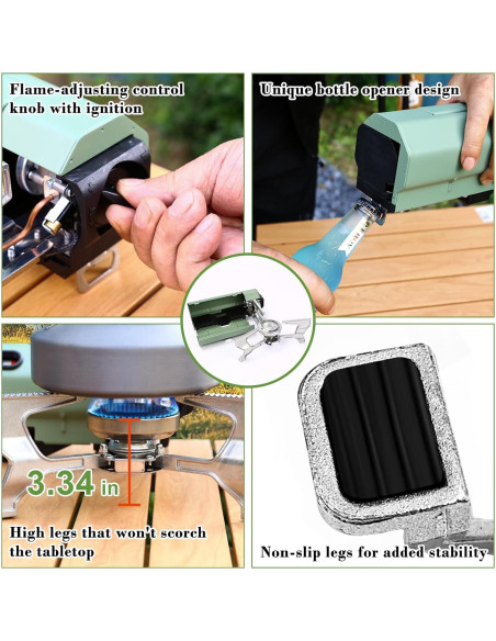 Estufa de Camping Portátil Butano 2600W Verde - Compacta y Segura Estufa de Camping Portátil Butano 2600W Verde - Compacta y Segura