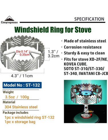 Anillo Paravientos Campingmoon Acero Inoxidable ST-132 11x3.2cm