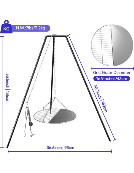 Trípode de Cocina para Fogata KIKIBRO HC-KW-22 Altura Ajustable
