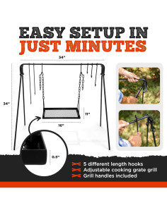 Parrilla Colgante Bruntmor para Fogata con Soporte Ajustable 2