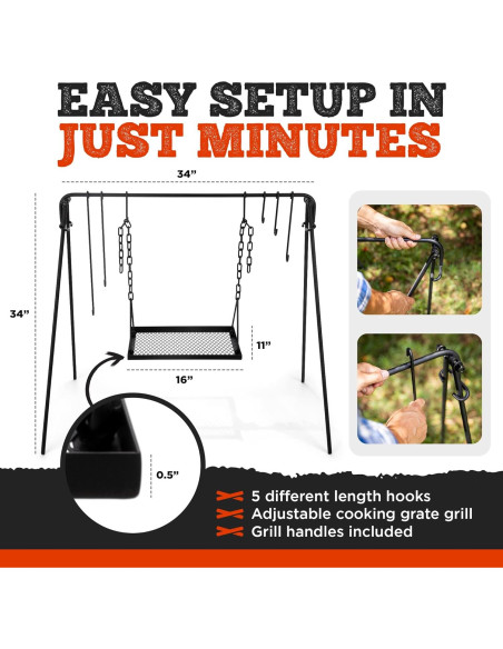 Parrilla Colgante Bruntmor para Fogata con Soporte Ajustable
