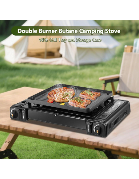 Estufa de Camping Butano HuaShuani Doble Quemador 3924 BTU
