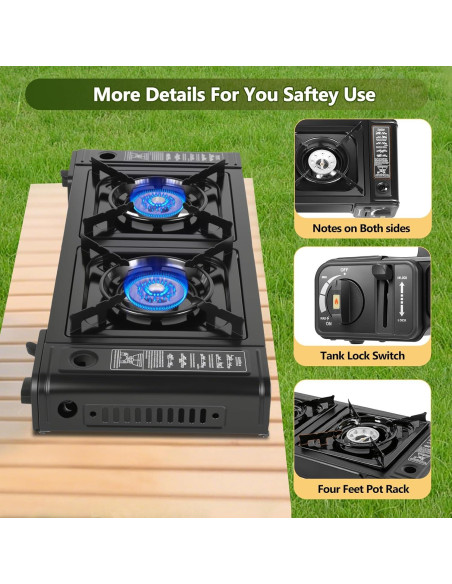 Estufa de Camping Butano HuaShuani Doble Quemador 3924 BTU