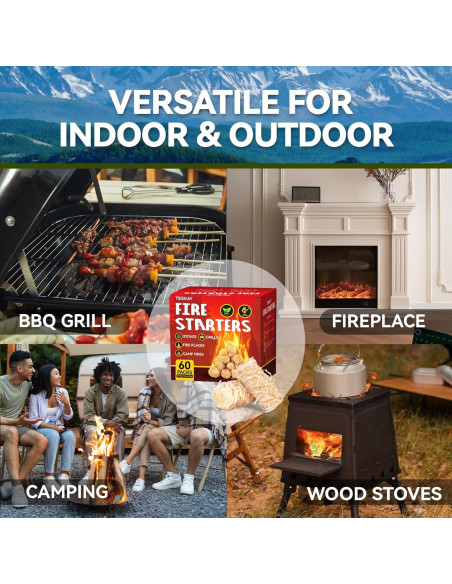 60 Encendedores de Fuego Tsiekay para Parrilla y Chimenea