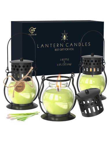 Velas de Citronela Funxim con Linterna Vintage - 3 Piezas 99g