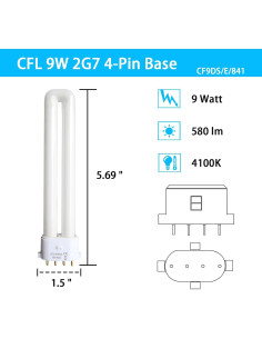 Bombilla Fluorescente CFL T4 9W 4100K 2G7 - 2 Pack 2