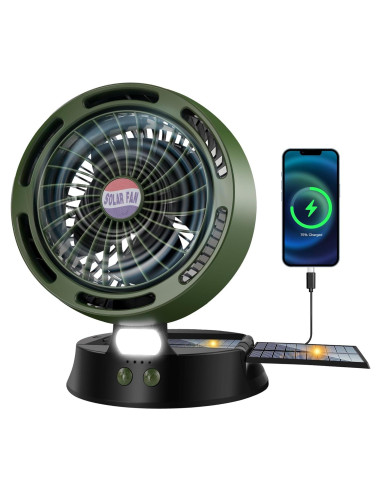 Ventilador Solar DUKUSEEK 10400mAh con Linterna LED Verde