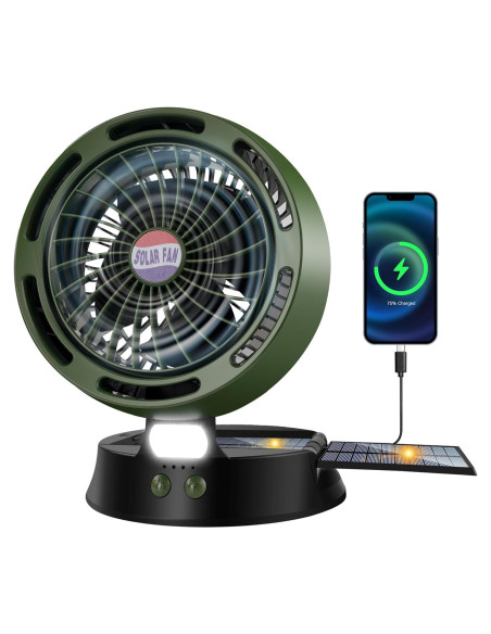 Ventilador Solar DUKUSEEK 10400mAh con Linterna LED Verde