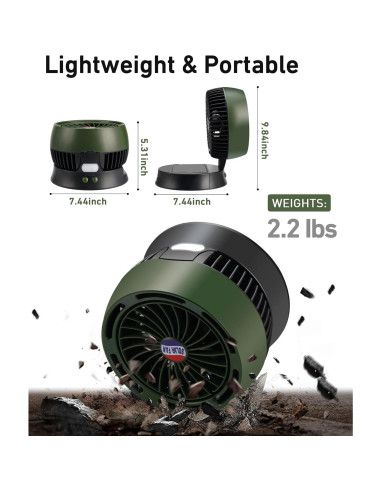 Ventilador Solar DUKUSEEK 10400mAh con Linterna LED Verde