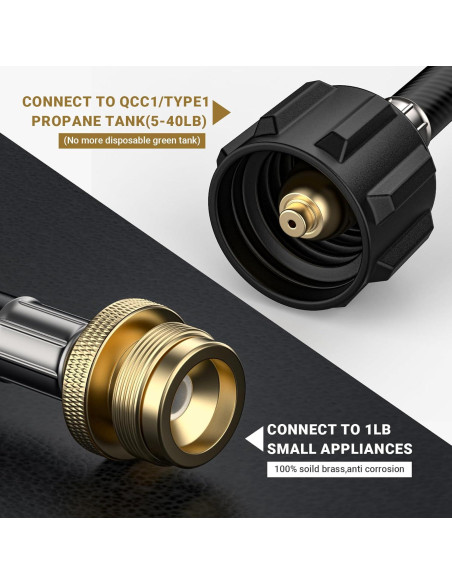 Adaptador de Manguera de Propano ONLYFIRE 12 Pies para Tanques de 20 lb