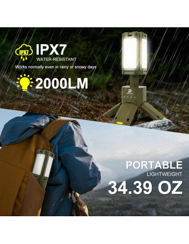 Lámpara de Camping DUSKTEC 2000LM Recargable IPX7 14000mAh
