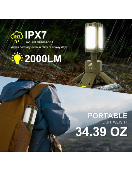 Lámpara de Camping DUSKTEC 2000LM Recargable IPX7 14000mAh