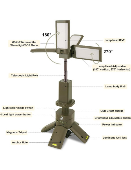Lámpara de Camping DUSKTEC 2000LM Recargable IPX7 14000mAh