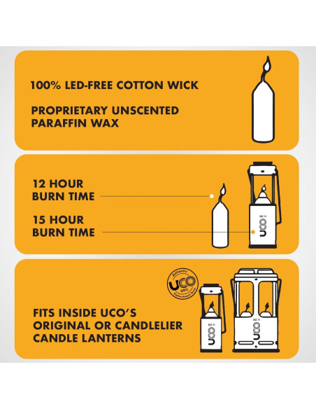 Velas Blancas UCO de 9 Horas para Linternas - Paquete de 3