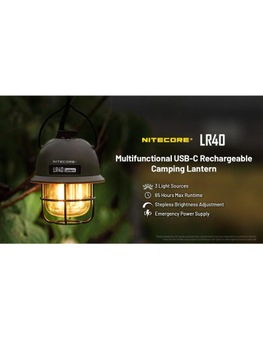 Lámpara de Camping Recargable NITECORE LR40 100 Lúmenes Verde