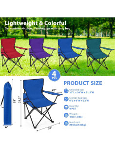 4 Sillas de Camping Plegables Anglechic con Portavasos 2