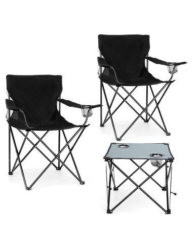 Leonyo 2 Sillas de Camping Plegables con Mesa - Negro