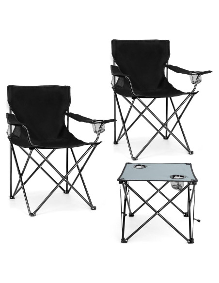 Leonyo 2 Sillas de Camping Plegables con Mesa - Negro