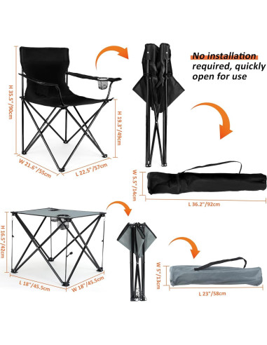 Leonyo 2 Sillas de Camping Plegables con Mesa - Negro