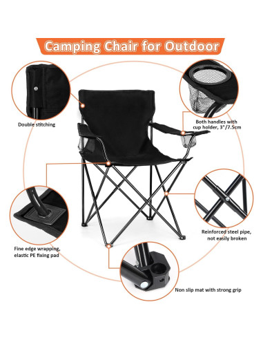 Leonyo 2 Sillas de Camping Plegables con Mesa - Negro