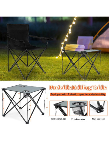Leonyo 2 Sillas de Camping Plegables con Mesa - Negro