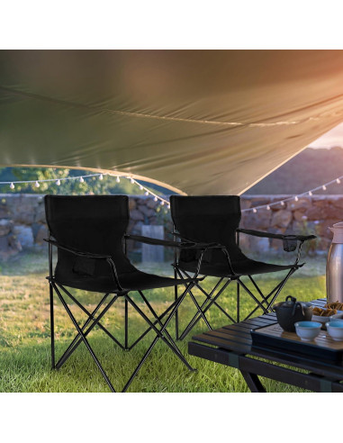 Leonyo 2 Sillas de Camping Plegables con Mesa - Negro