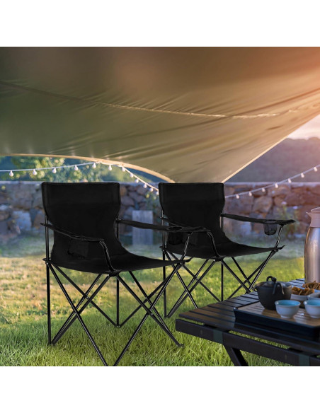 Leonyo 2 Sillas de Camping Plegables con Mesa - Negro