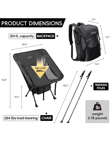 Silla de Camping Alocs 3-en-1 con Bastones de Trekking