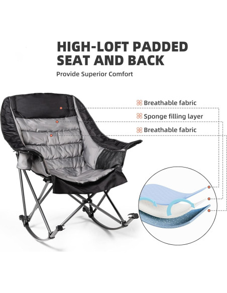 Silla de Camping Mecedora Foristrail Acolchada 181kg Plegable Silla de Camping Mecedora Foristrail Acolchada 181kg Plegable