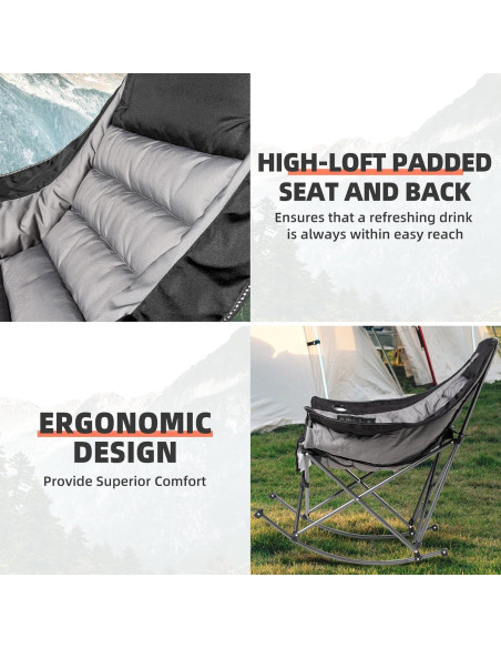 Silla de Camping Mecedora Foristrail Acolchada 181kg Plegable Silla de Camping Mecedora Foristrail Acolchada 181kg Plegable