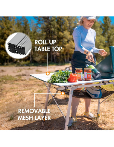 Mesa Camping PORTAL Plegable 120x70 cm Plata con Bolsa