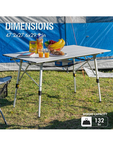 Mesa Camping PORTAL Plegable 120x70 cm Plata con Bolsa