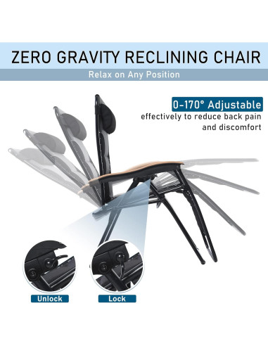 Silla de Gravedad Cero PHI VILLA XXL Reclinable 76cm Negro