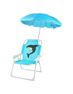 Silla de Playa Plegable para Niños PLULON con Paraguas Azul