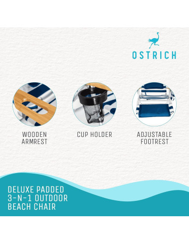 Silla de Playa Reclinable Ostrich Deluxe 3N1 Rayas Azules