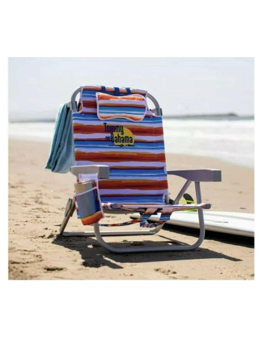 Silla de Playa Mochila Tommy Bahama Bahama 5 Posiciones Rojo/Azul