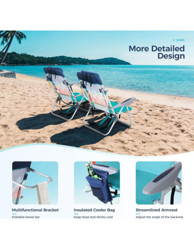 Set de 2 Sillas de Playa LET'S CAMP Charles, 4 Posiciones, 113kg