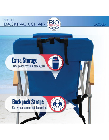 Silla de Playa Plegable Rio Brands 4 Posiciones Azul Marino