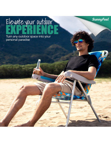 Silla de Playa Plegable SUNNYFEEL Alta 500 LBS Azul Claro