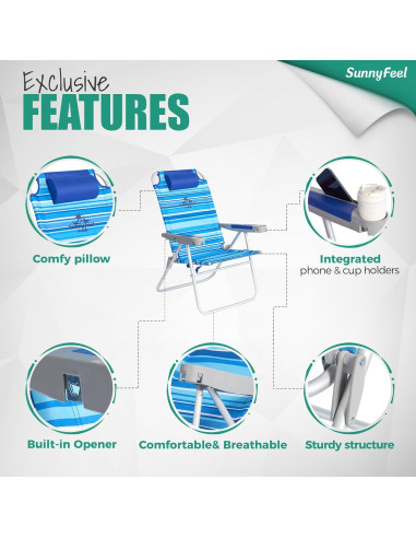 Silla de Playa Plegable SUNNYFEEL Alta 500 LBS Azul Claro