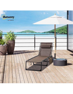 Silla Lounge Plegable Outsunny Marrón con Respaldo Ajustable 2
