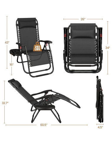 Sillas de Lounge Plegables Yaheetech Gravedad Cero con Cojines - Juego de 2